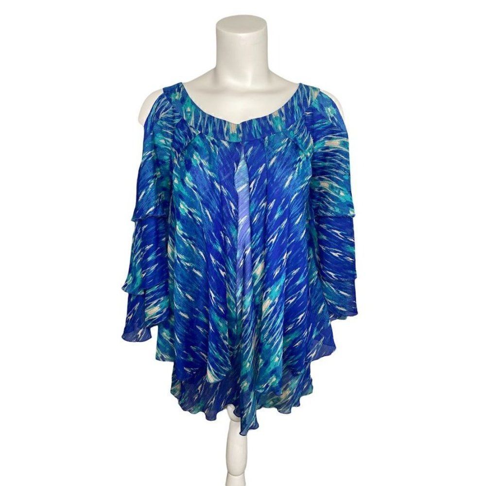 HOT IN‎ HOLLYWOOD Blue Cold Shoulder Layered Bell Sleeve Sz Small